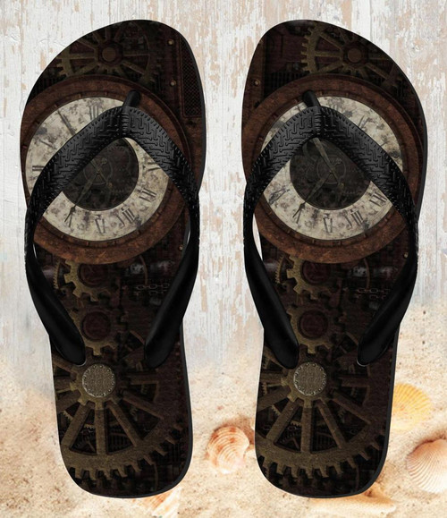 FA0493 Steampunk Clock Gears Beach Sandal Zehentrenner Unisex