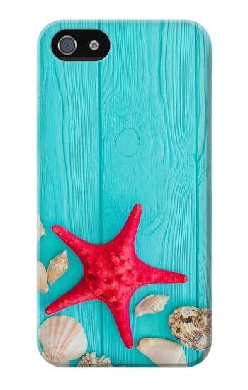 S3428 Aqua Wood Starfish Shell Hülle Schutzhülle Taschen für iPhone 5 5S SE
