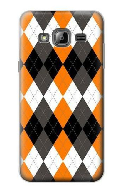 S3421 Black Orange White Argyle Plaid Hülle Schutzhülle Taschen für Samsung Galaxy J3 (2016)