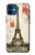 S2108 Eiffel Tower Paris Postcard Hülle Schutzhülle Taschen für iPhone 12 mini