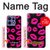 S2933 Pink Lips Kisses on Black Hülle Schutzhülle Taschen für Motorola Edge 50 Fusion