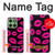 S2933 Pink Lips Kisses on Black Hülle Schutzhülle Taschen für Motorola Edge 60