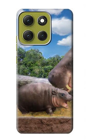 S4031 Baby Hippo Hippopotamus Family Hülle Schutzhülle Taschen für Motorola Moto G86