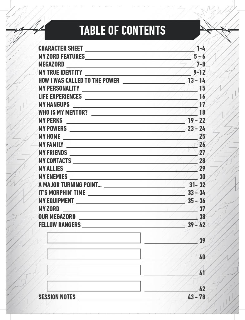 Power Rangers Roleplaying Game Expanded Character Sheet Journal ...