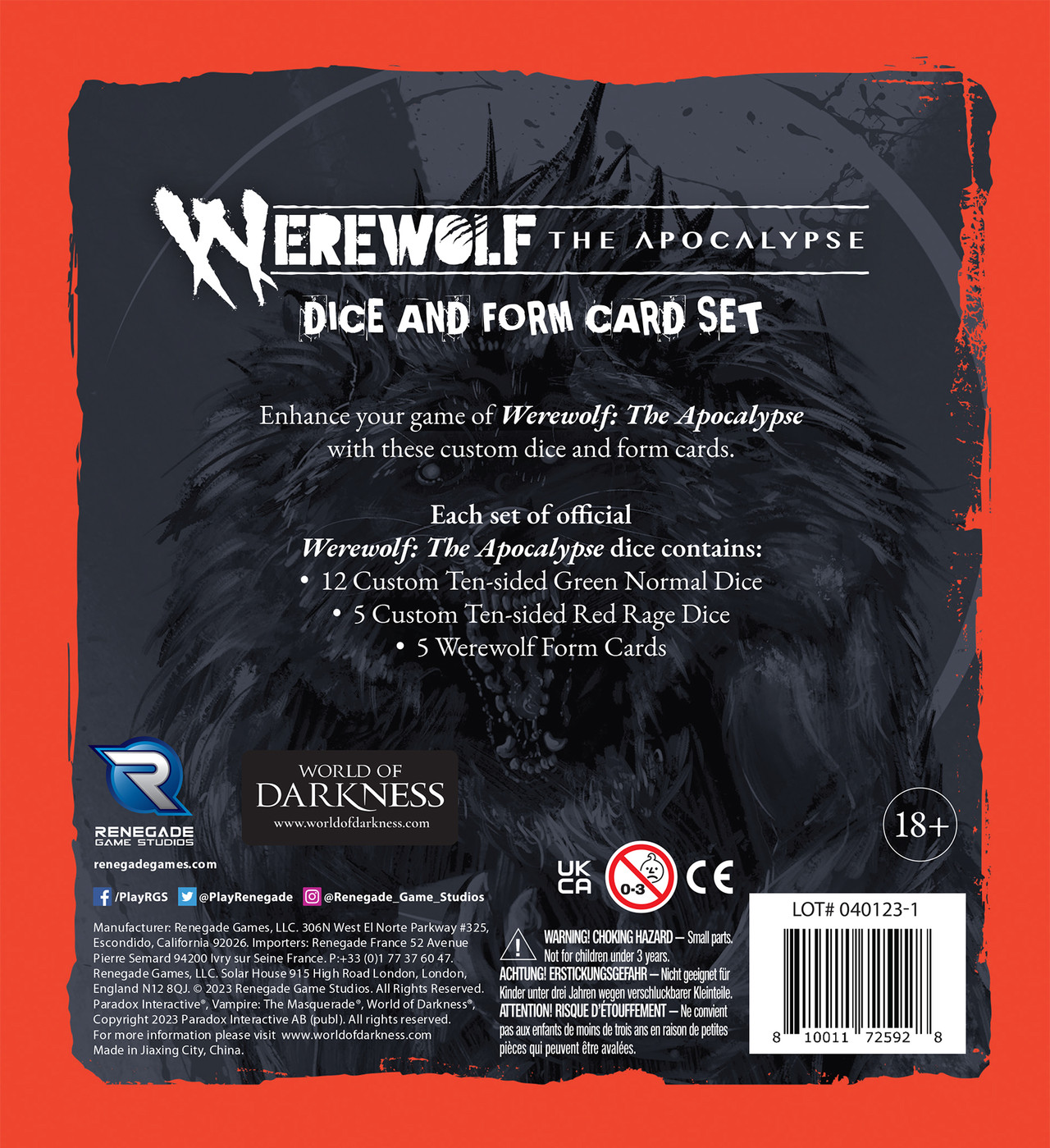 Werewolf: The Apocalypse 5th Edition Roleplaying Game Luna’s Fury Limited Dice & Tray Accessory Pack main image 1
