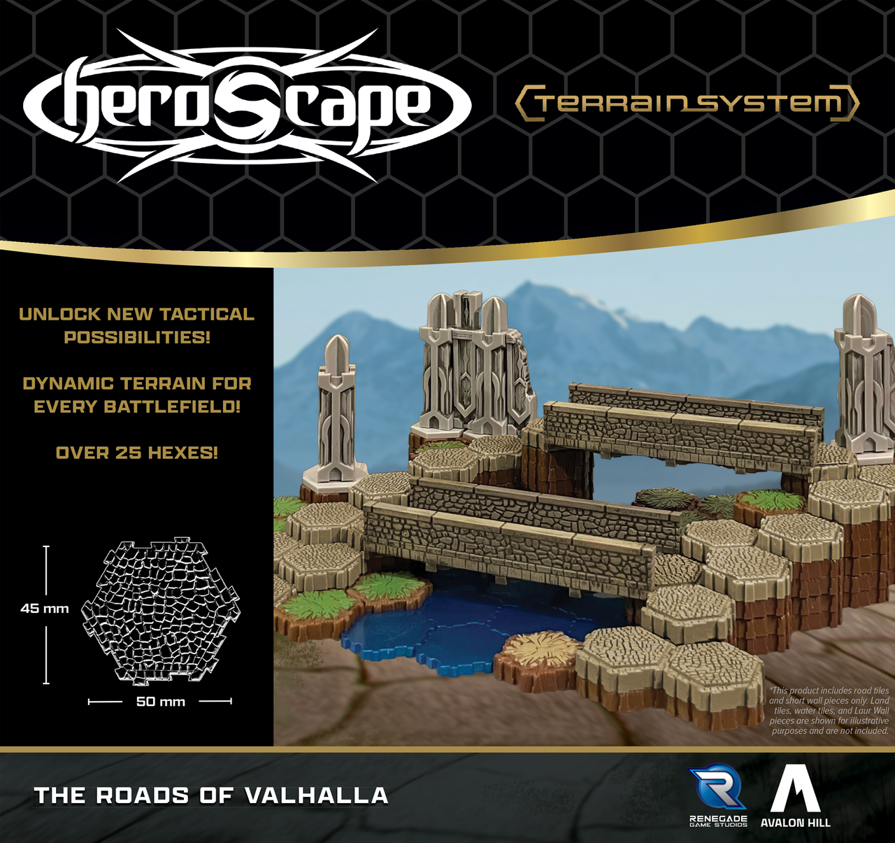 Heroscape: Lands Of Valhalla Terrain Expansion, 63 Fichas Hexagonales De Césped, Roca Y Arena Para Construir Campos De Batalla