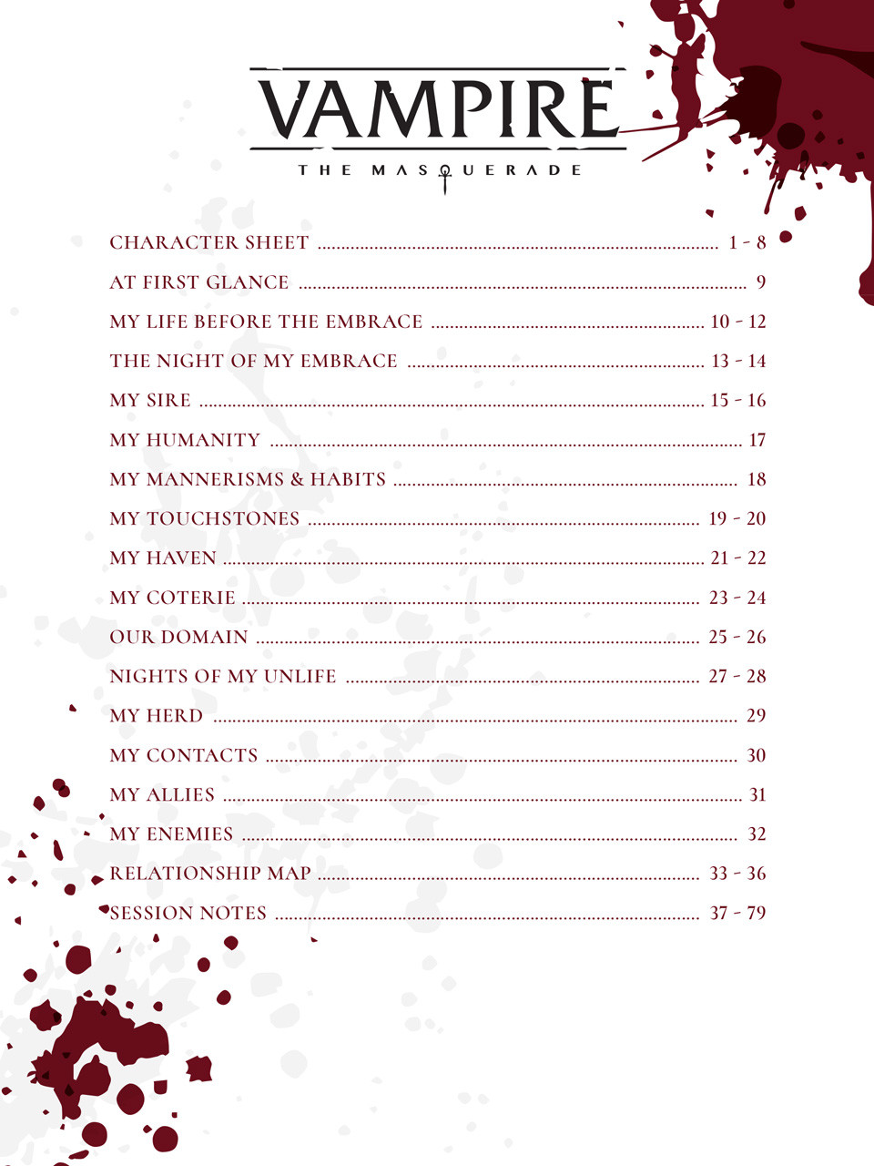 Vampire the Masquerade Character Sheets 20th (Instant Download) 