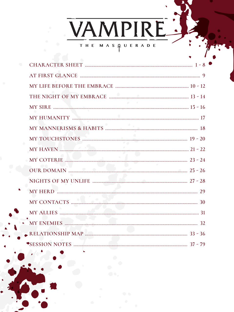 Vampire the Masquerade Character Sheet - dicegeeks