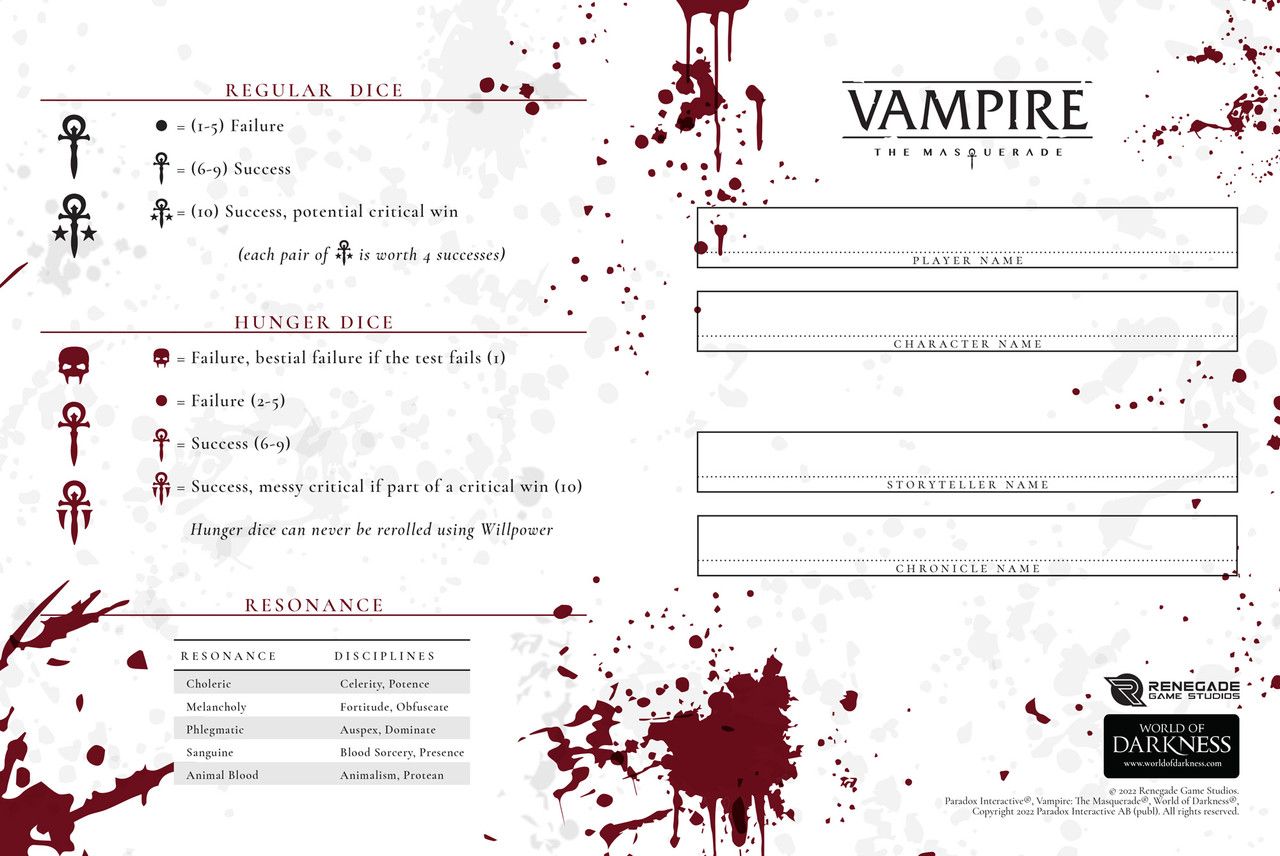 Vampire the Masquerade Character Sheets 20th (Instant Download) 