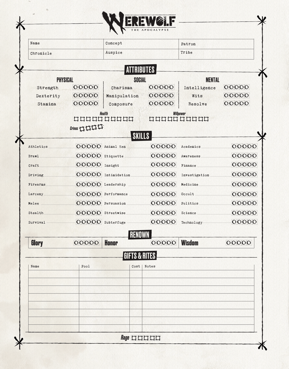 Vampire the Masquerade 5e digital character sheet!