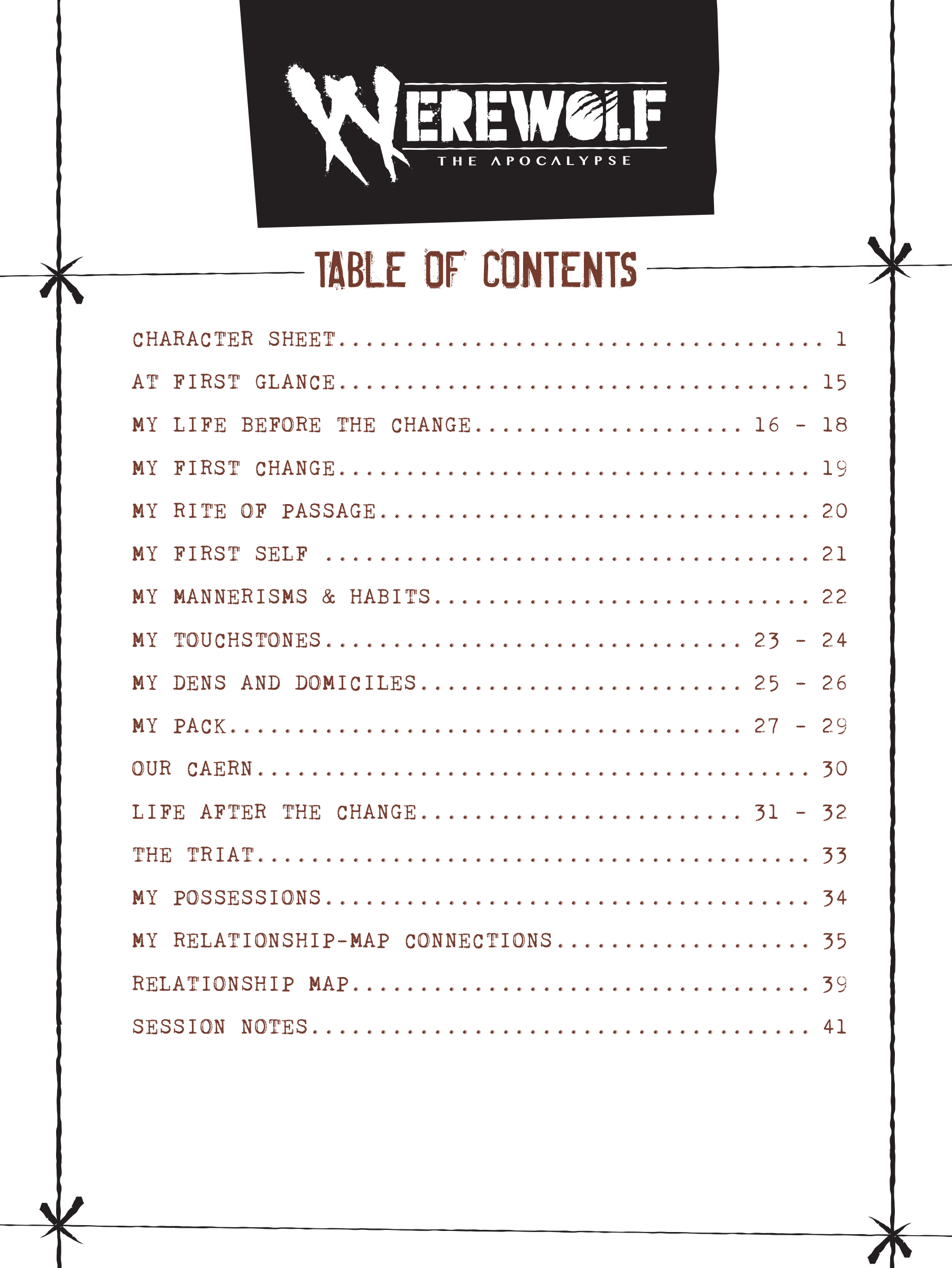 Werewolf The Apocalypse 5th Edition Expanded Character Sheet Journal