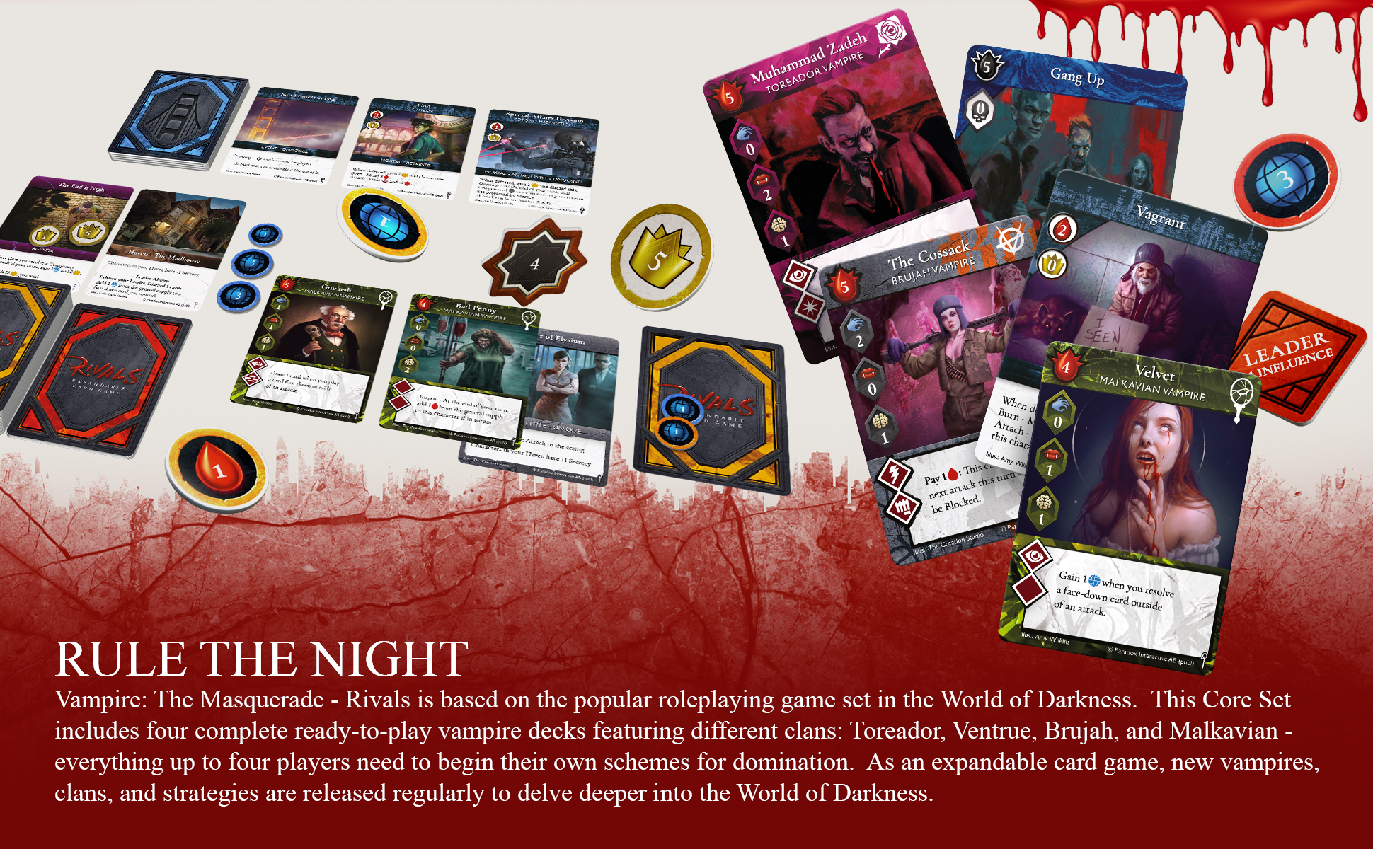  Renegade Games Studios Vampire: The Masquerade Rivals - The  Wolf & The Rat Game Expansion - 2-4 Players, Ages 14+, 30-70 Min Game Play  : Toys & Games