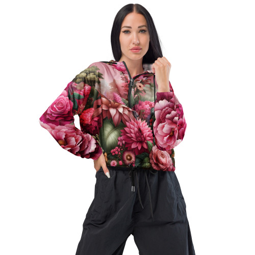 Embrace Adventure with Elegance: Floral Artwork Women's Cropped Windbreaker