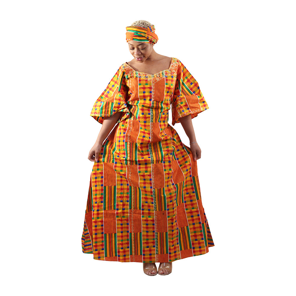 Kente 3/4 Sleeve Long Dress Kente 3/4 Sleeve Long Dress