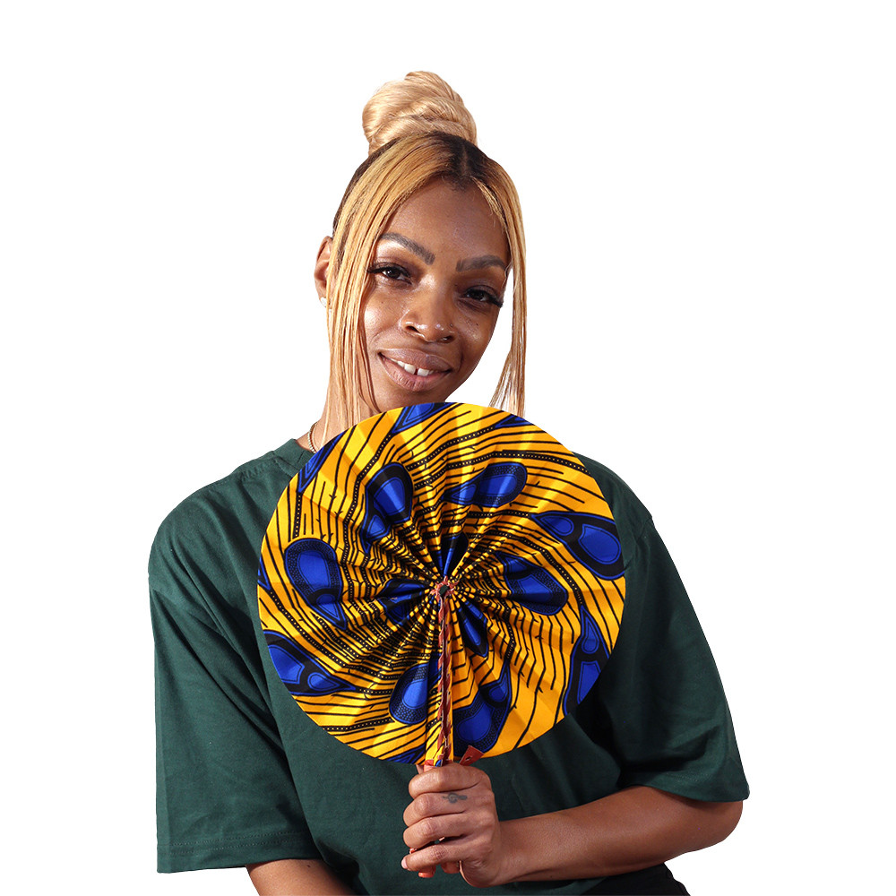 Orange Peacock Leather Folding Fan - Hand-woven fans | Africa Imports