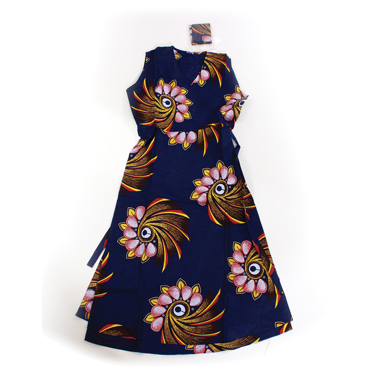 Sleeveless Wrap Dress: Navy - Women's Dresses-African Fashion
