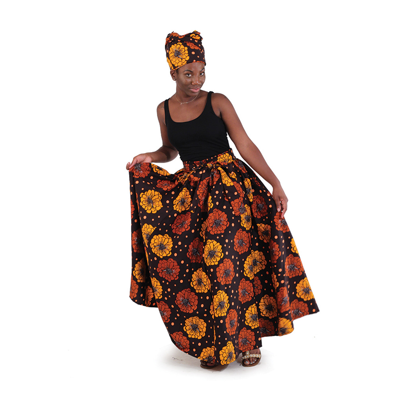 Brown Flower Long Skirt - Women's Skirts