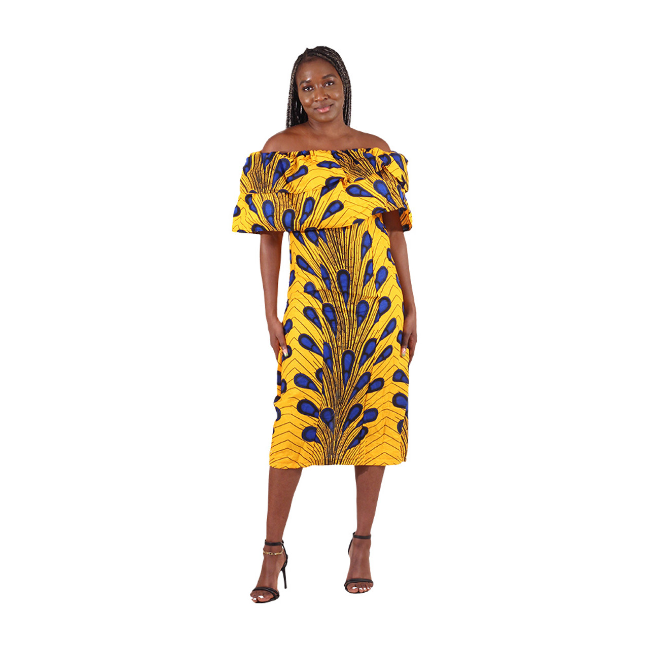 African-Made Yellow Peacock Dress - Women's Dresses-African Fashion