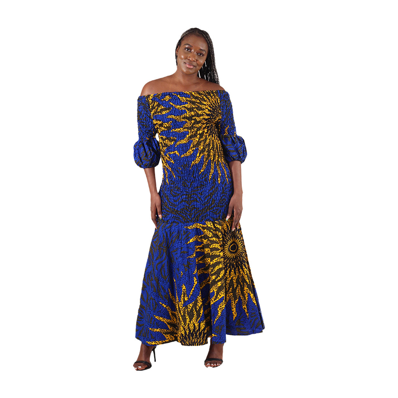 Blue Sun Elastic Short Dress - Women's Dresses-African Fashion