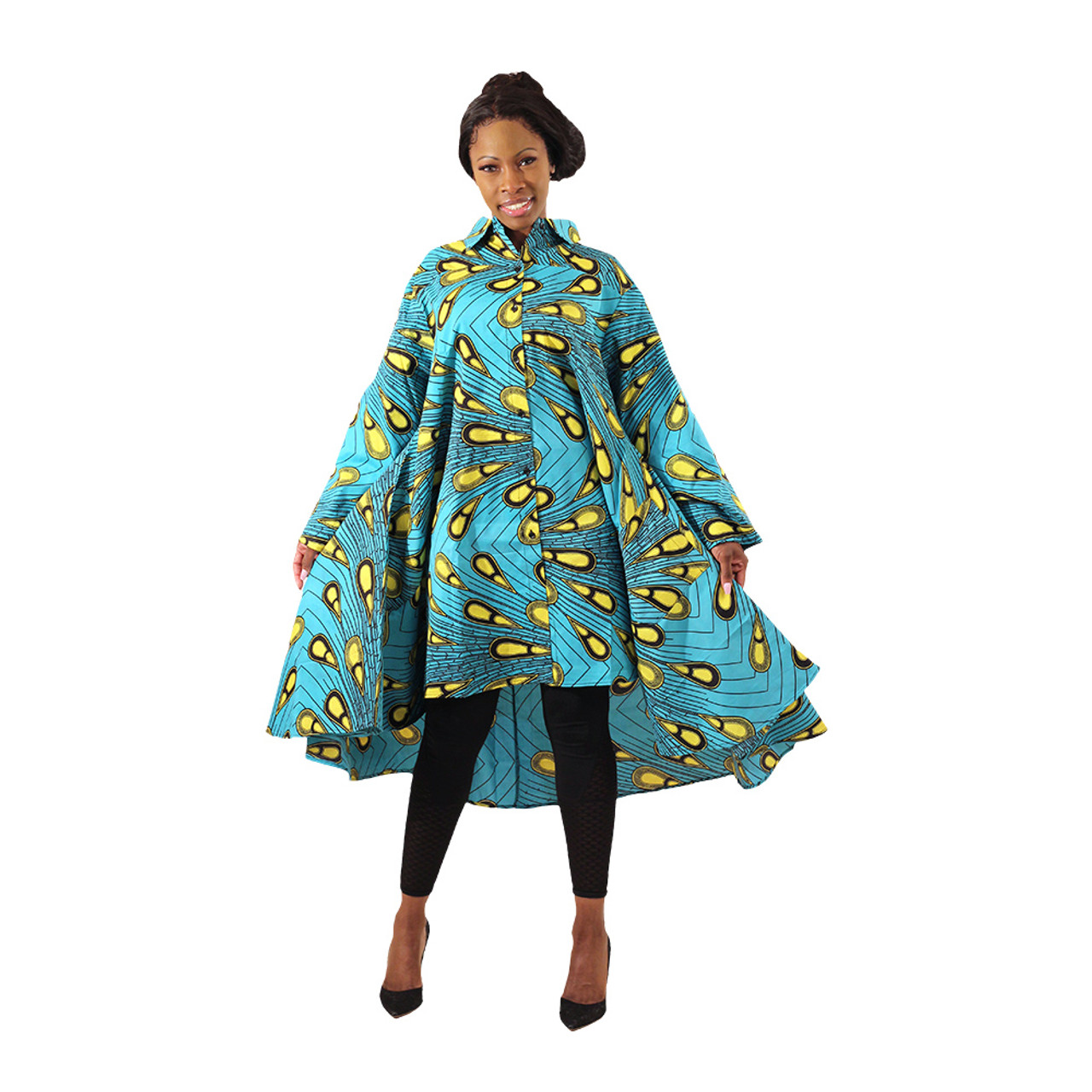 Flared Hi-Lo Smock: Peacock Print - African Women's Clothing