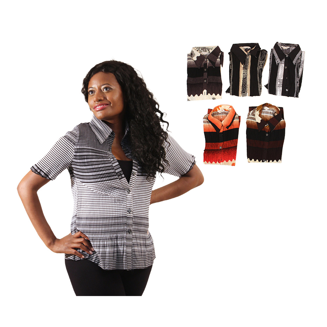 Set Of 6 ASSORTED Pleated Tops: LG - African Women's Clothing