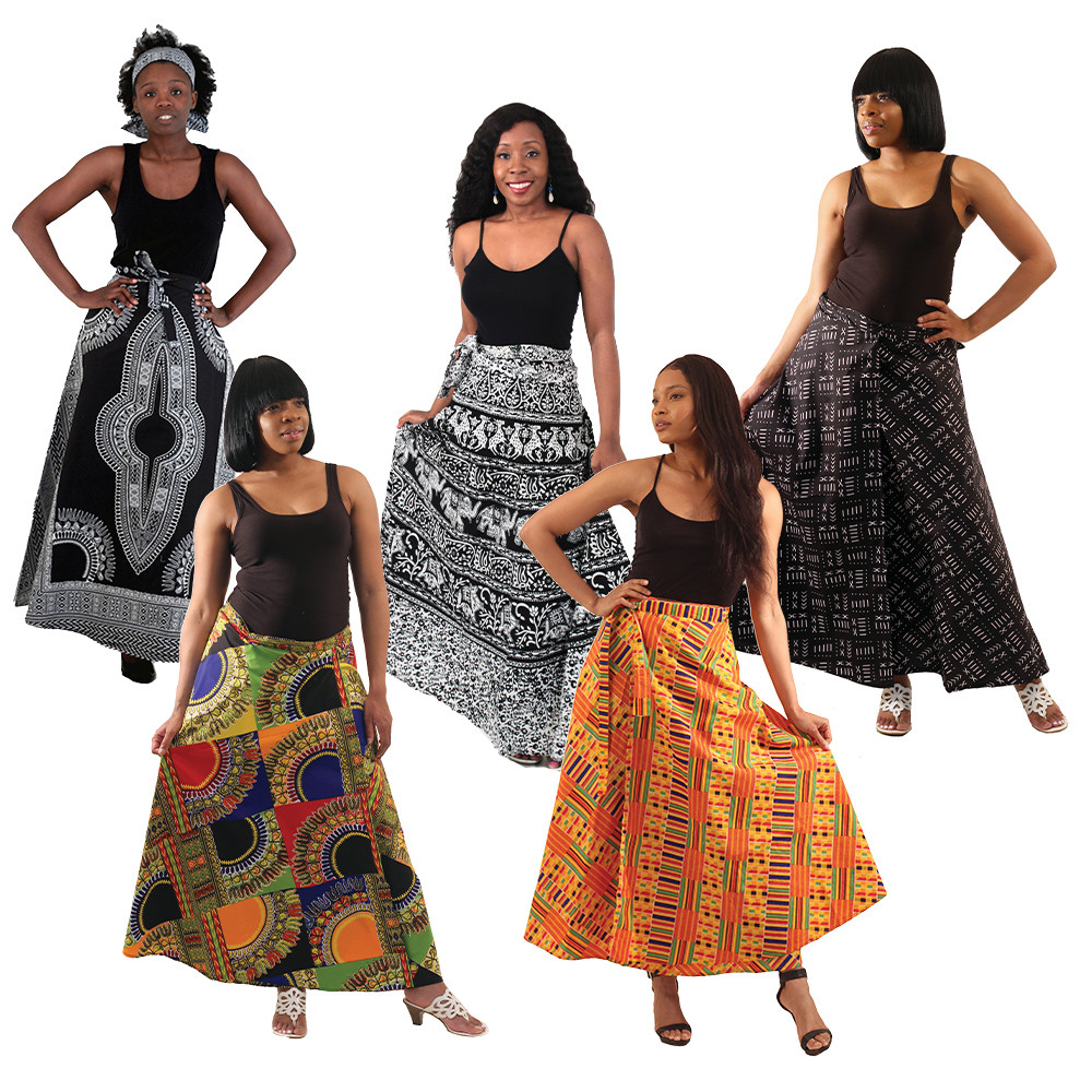 Set Of 5 African Print Wrap Skirts - Women's Skirts | Africa Imports