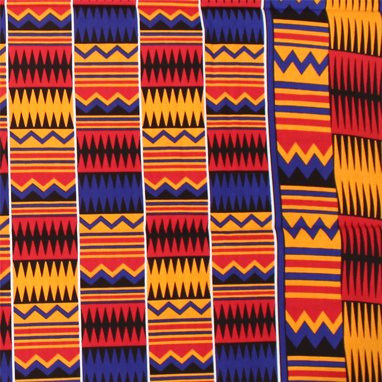 African Fabrics By the Yard - Kente - Orange, Blue, Deep Red, and White