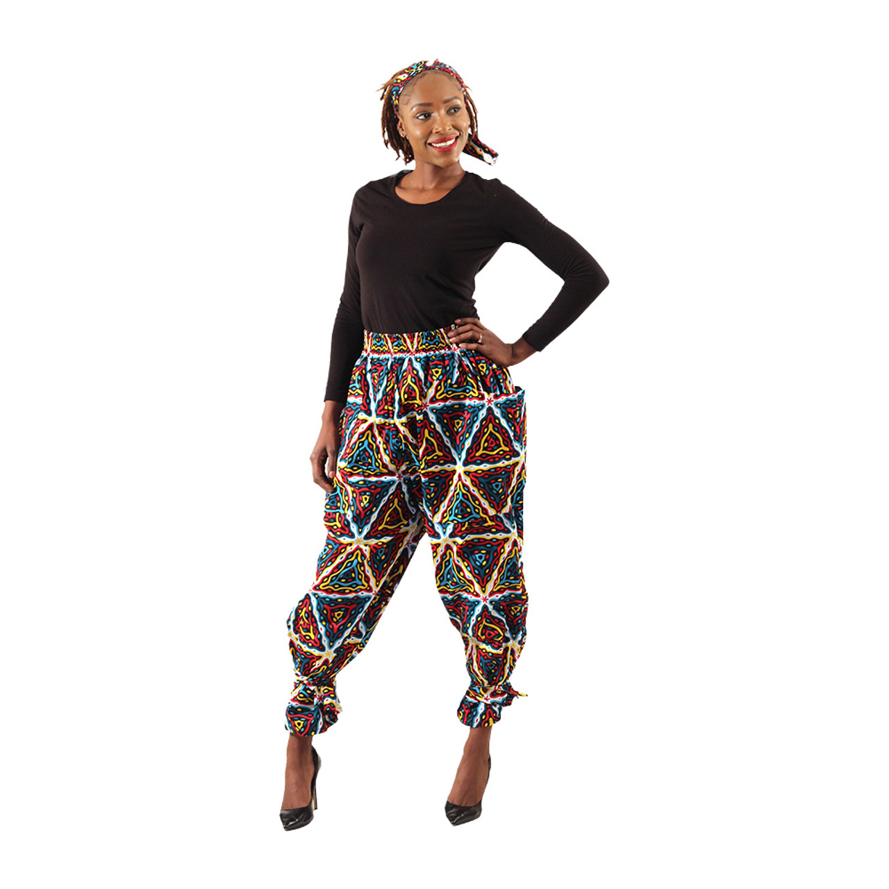 African Print Wide Pants w/ Pull String Imports