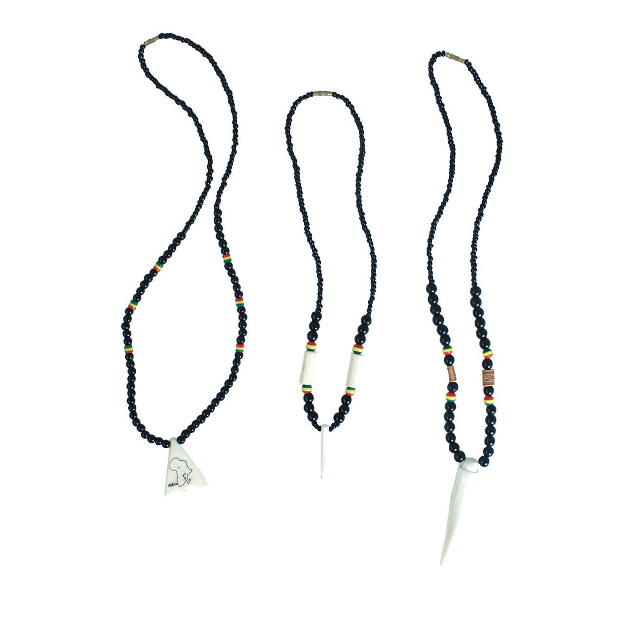 Set Of 3 Rasta Bead & Bone Necklaces - Africa Imports