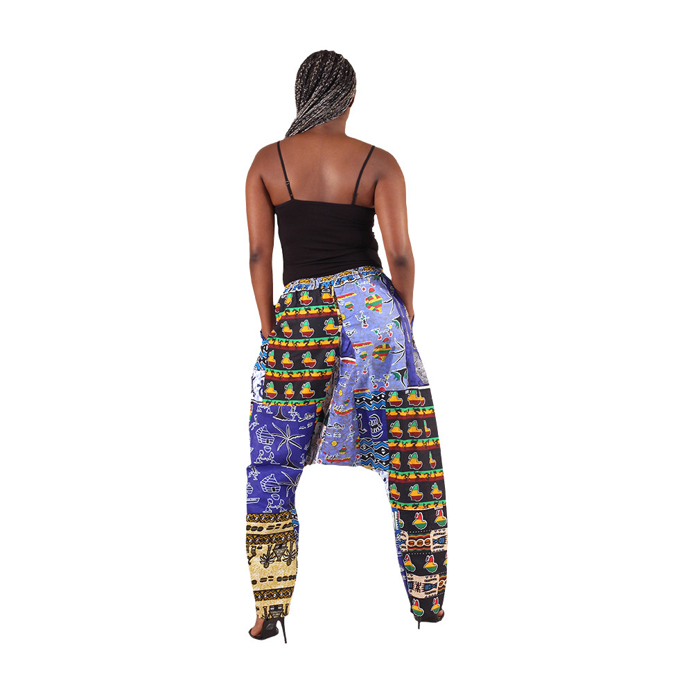 Patchwork African Print Drop Crotch Pants from Senegal - Africa
