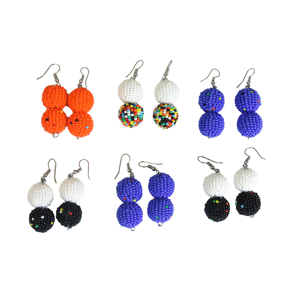 Set Of 6 Double Orb Beaded Earrings ASSORTED Africa Imports set-of-6-double-orb-beaded-earrings-assorted-africa-imports