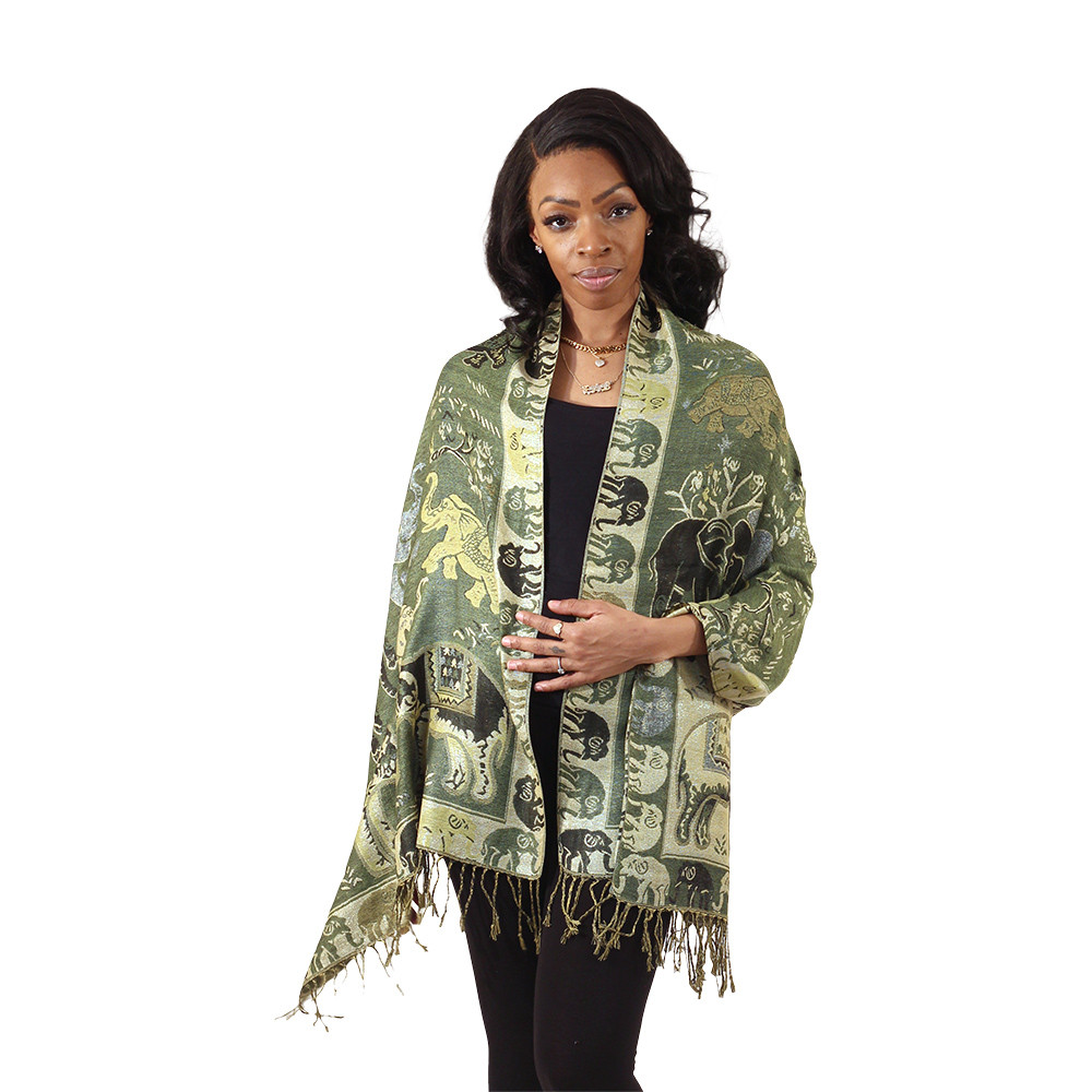 Luxe Embroidered Elephant Pashmina Scarf - Africa Imports