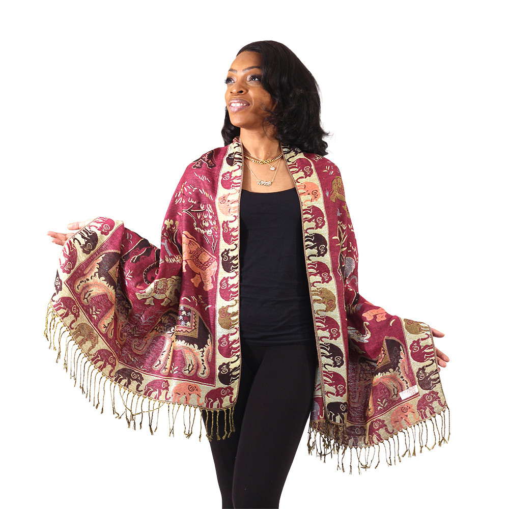 Luxe Embroidered Elephant Pashmina Scarf - Africa Imports