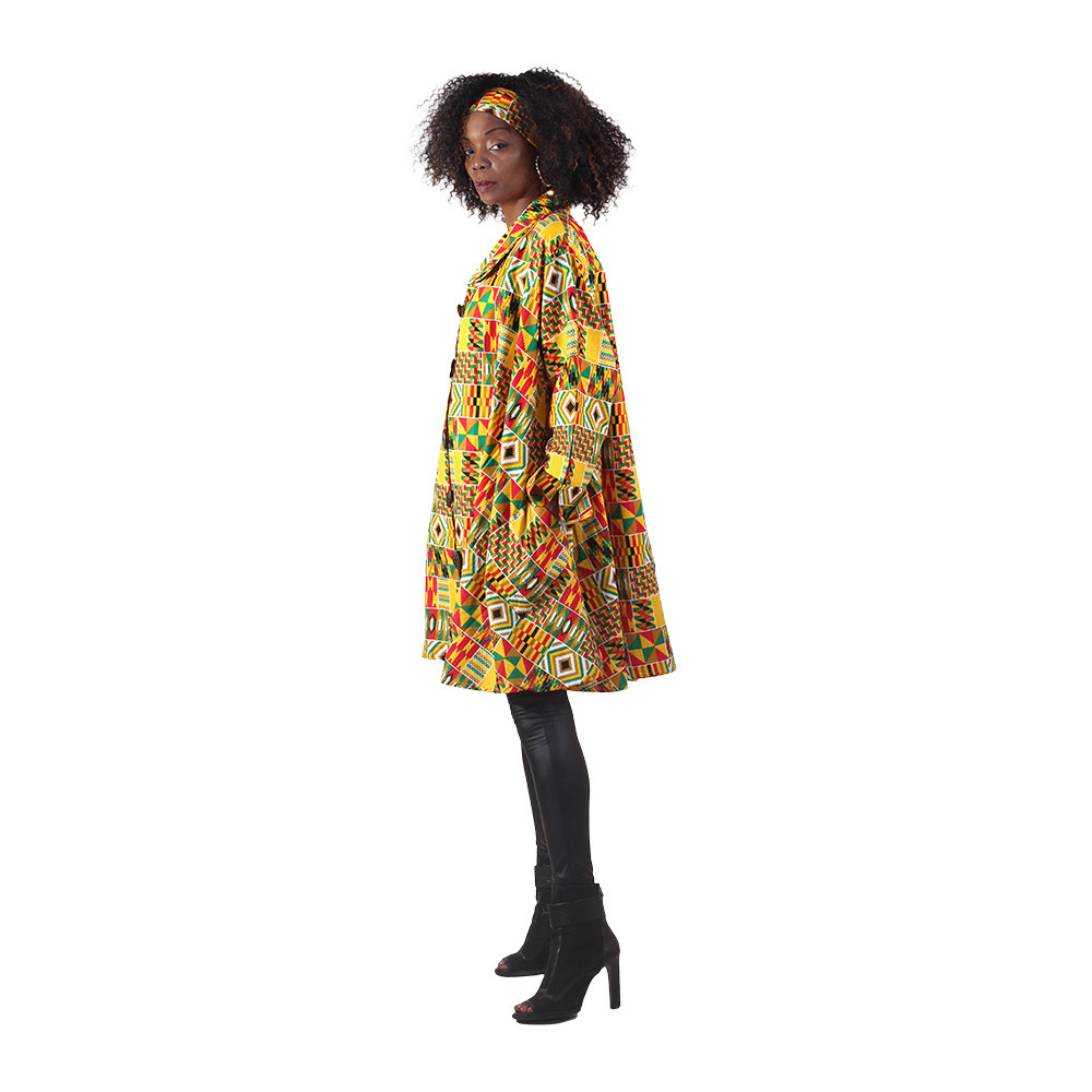 Yellow Kente Patterned Flannel Blanket Poncho