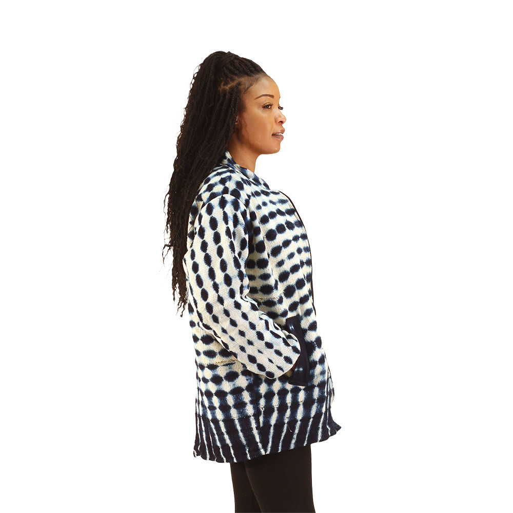 Mid-Length Mud Cloth Fashion Coat - Alt Collar - Africa Imports