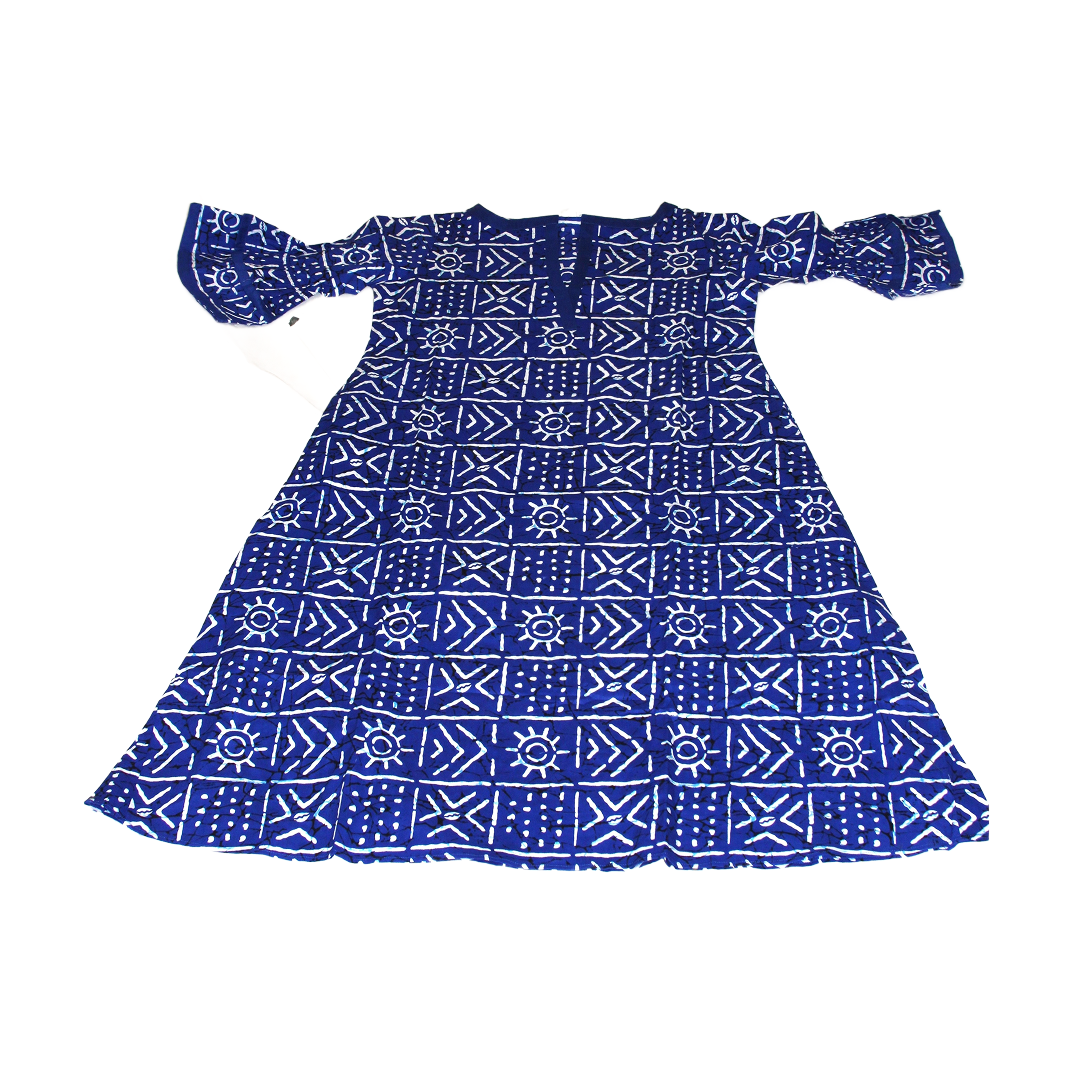 chinese dress ladies African A-Line Dress – Puff Sleeve Ankara Dress with Velvet Button-Up –  Delightful Couture main image 1