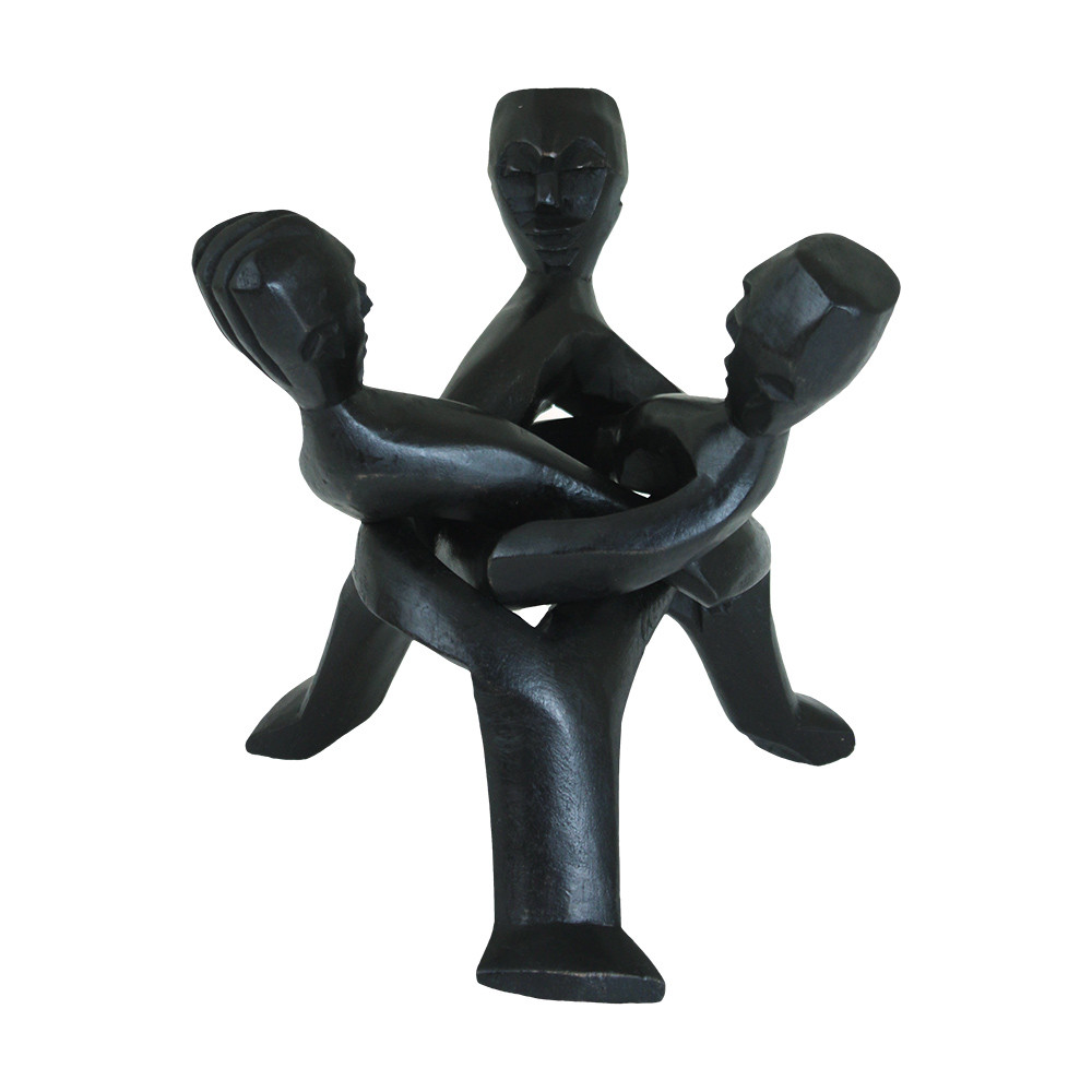 Three Headed Unity Carving - Black LG - Handmade African Masks