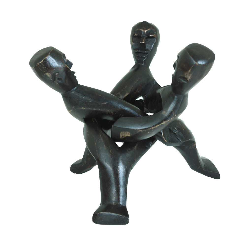 Three Headed Unity Carving - Dk.Brown LG - Handmade African Masks