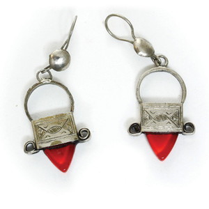 Tuareg Silver Earrings - Red Jewel