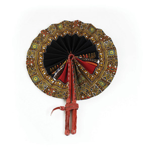 Black Traditional Print Folding Fan