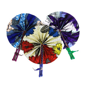 Set Of 12 Bright Leather African Folding Fans