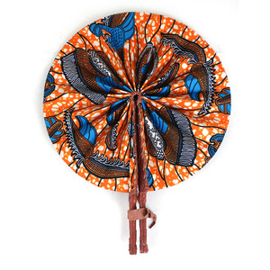 Orange African Print Folding Fan