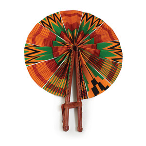 Orange Kente Leather Folding Fan