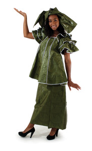 Forest Green Brocade Pleated Skirt Set