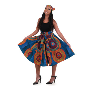 African Print Elastic Skirt: Turquoise
