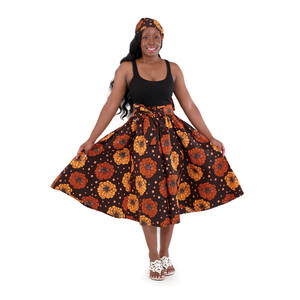 African Print Skirt: Brown Flowers