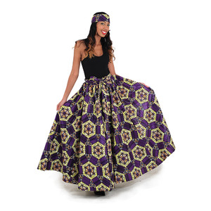 African Print Long Skirt: Purple/Yellow