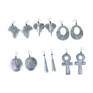 Set Of 6 Silver Metal Hammered Earrings