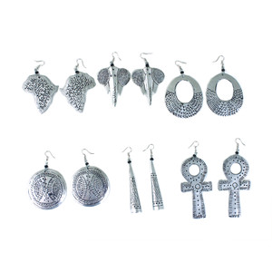 Buy Set Of 6 Silver Metal Hammered Earrings