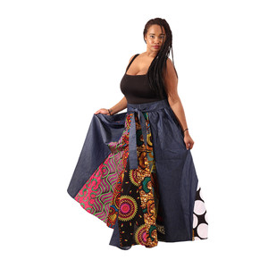 Mixed Print Denim Skirt - ASSORTED